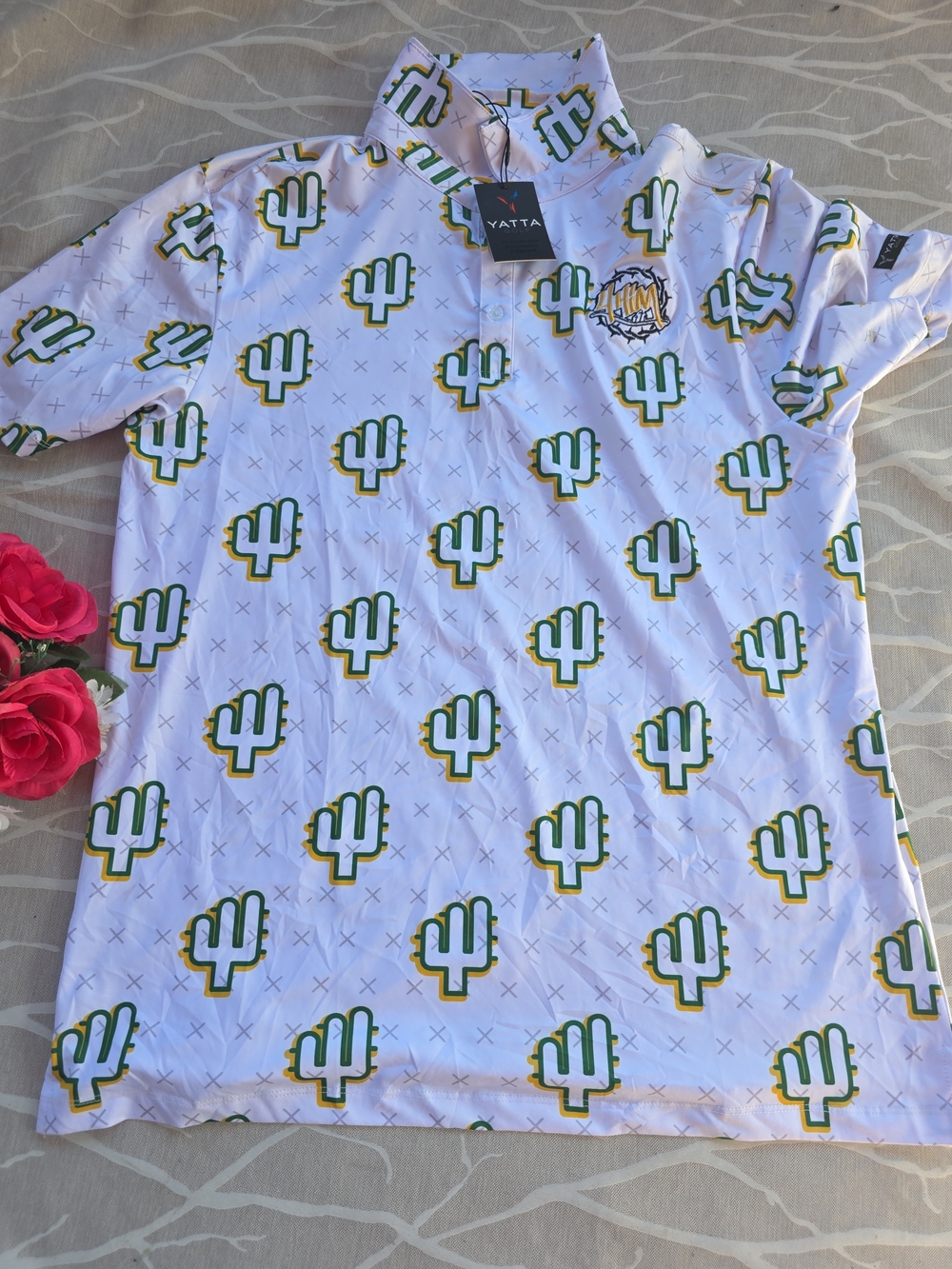 Yatta White Cactus Print Polo